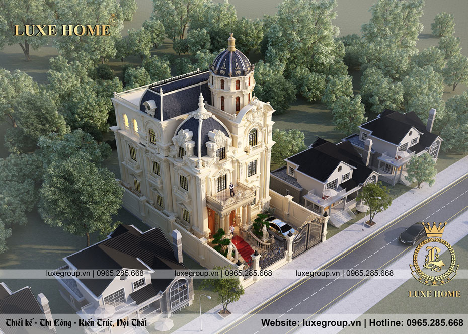 Bố cục thiết kế lâu đài cổ điển 4 tầng Pháp độc đáo sáng tạo
