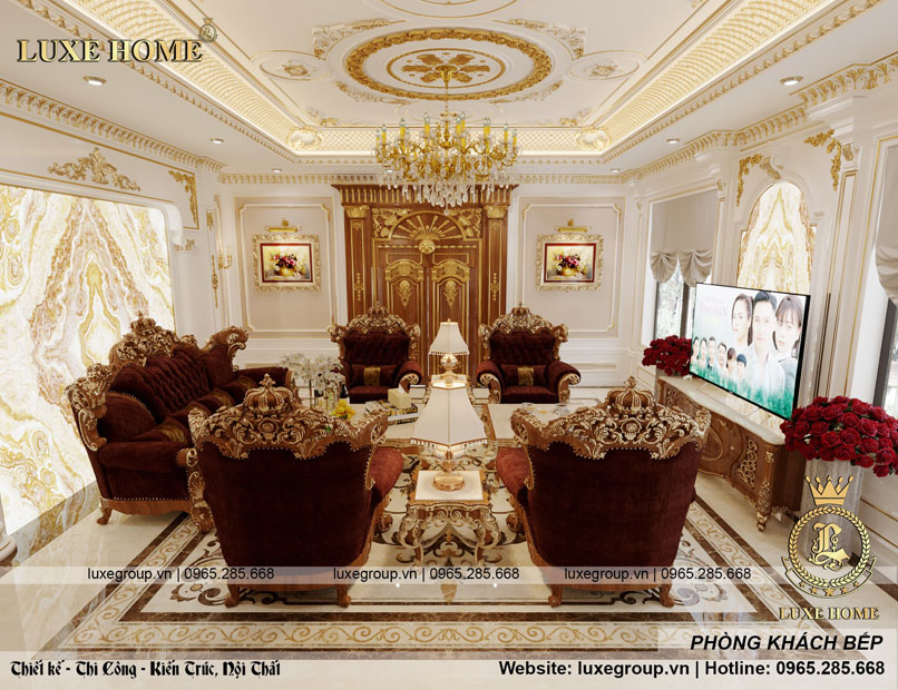 Thiết kế nội thất biệt thự tân cổ điển với không gian phòng khách lộng lẫy xa hoa