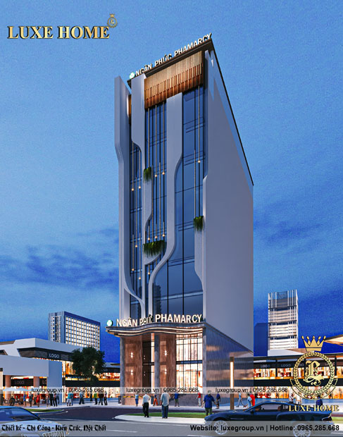 Thiết kế toà nhà văn phòng kết hợp khách sạn 6 tầng với ngoại thất sang trọng