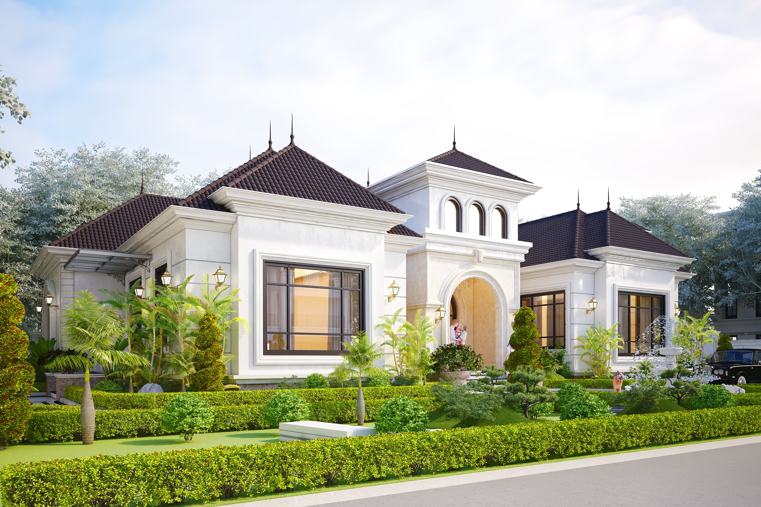 Thiết kế villa 1 tầng Đông Dương với sân vườn thoáng mát