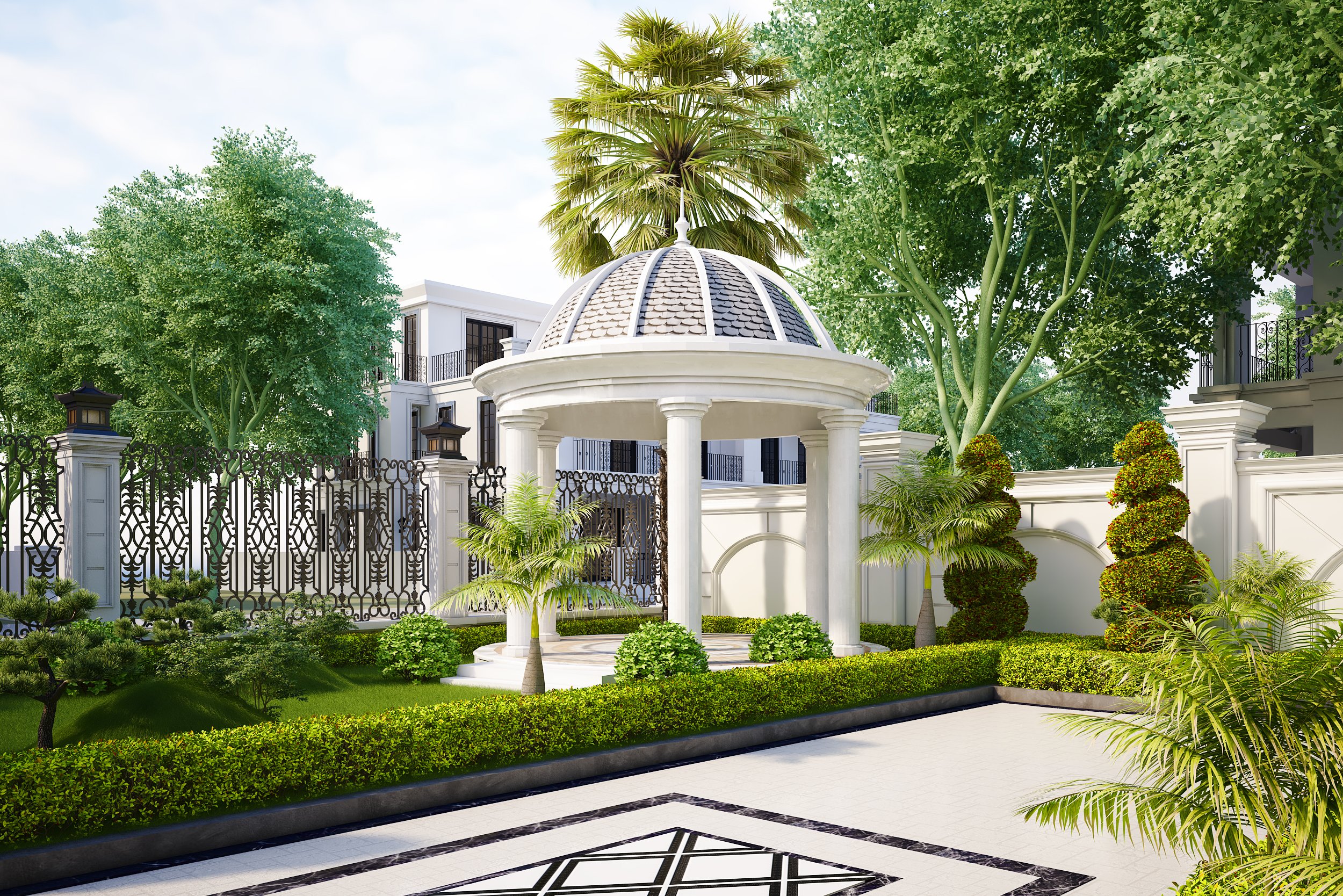 Thiết kế villa 1 tầng Đông Dương với sân vườn thoáng mát