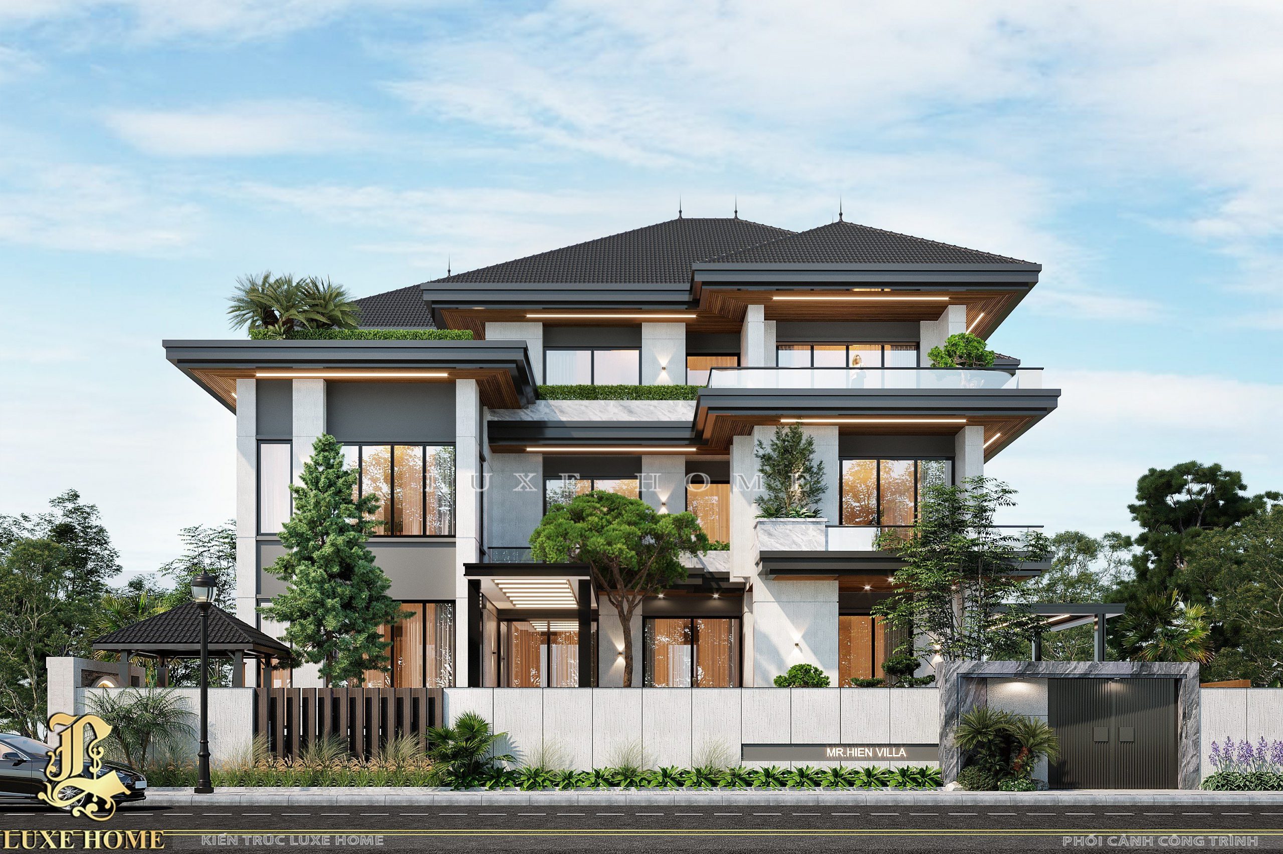 Thiết kế thi công villa hiện đại nghỉ dưỡng 3 tầng 1 tum tại Sài Gòn BT3589