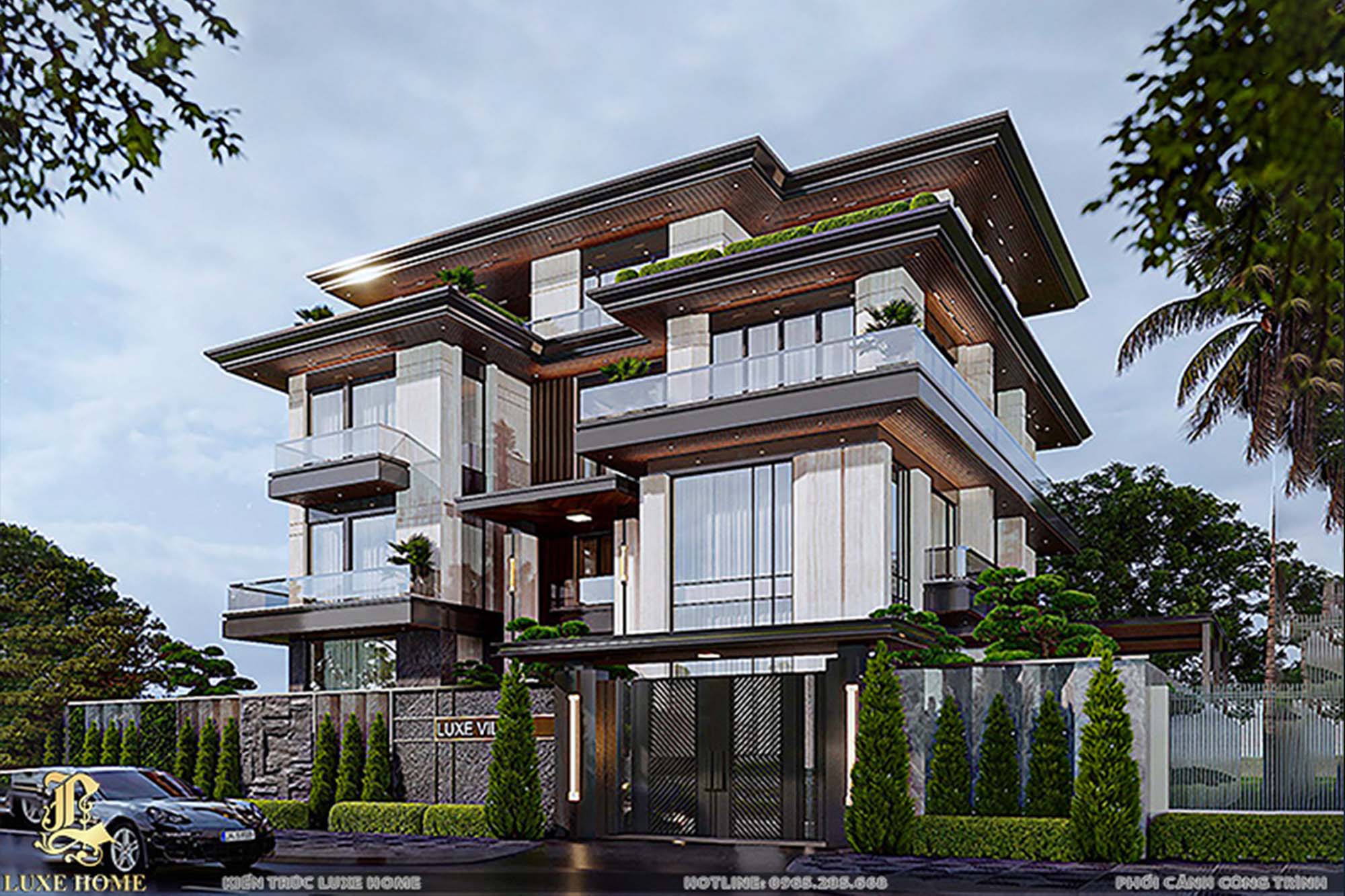 Thiết kế thi công biệt thự villa nghỉ dưỡng hiện đại 3 tầng 1 tum sang trọng tại Hà Nội BT3613