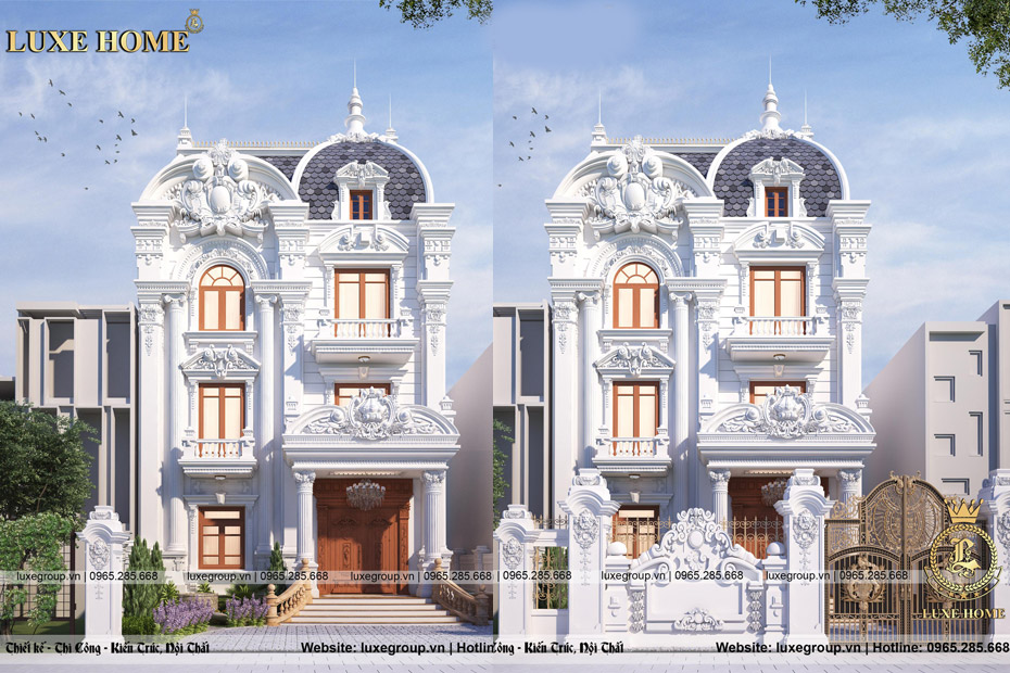 Thiết kế biệt thự phố 3 tầng cổ điển Pháp Bác Hoài – BT 3228