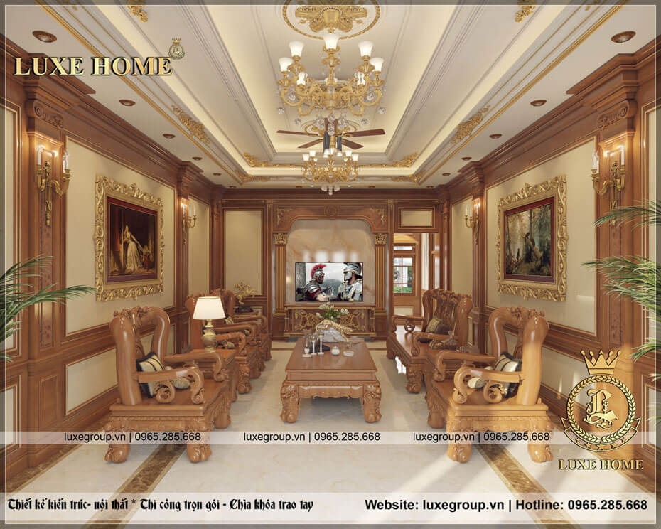 Thiết kế nội thất biệt thự tân cổ điển gỗ sang trọng – NT 01297
